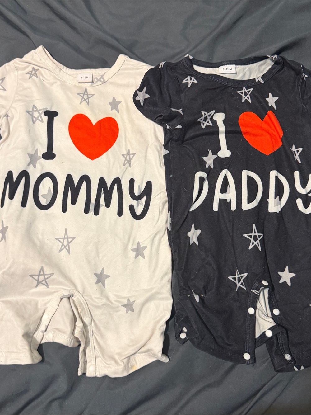 Kids Heart Graphic Pajama Romper - I Love Mommy / I Love Daddy